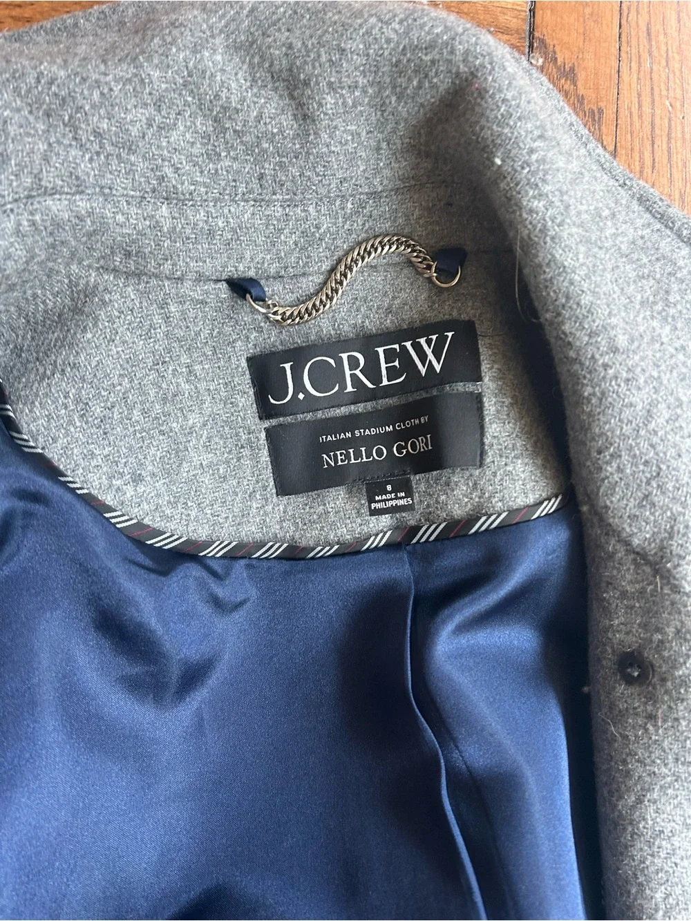 J.Crew Women's Gray Double-Breasted Wool  Stadium Cloth Coat with Gold Buttons - Picture 4 of 9
